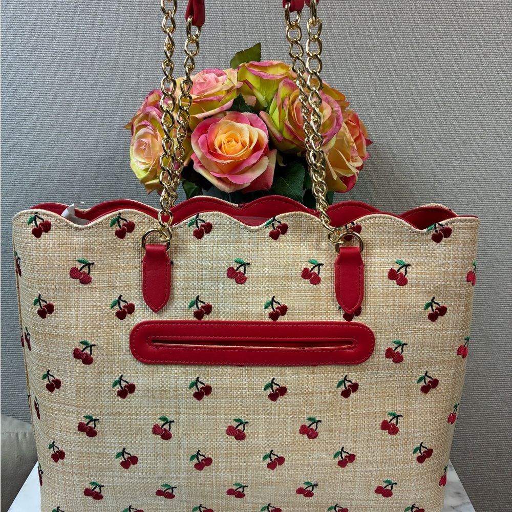 Betsey Johnson Raffia Cherries XOTOTE-L BM30065 Tote Bag - NWT w/ Bonus Charm - Picture 6 of 9